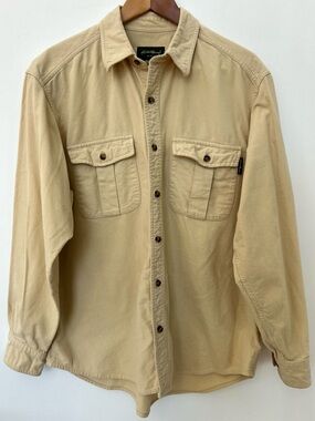 Eddie Bauer Chamois Cloth Shirt Mens L Beige Brushed Cotton Workwear Utility